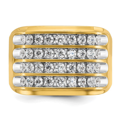 14k Yellow & Rhodium Gold Men's Four-row 1.5 carat Diamond Complete Ring