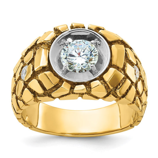 14k Two-tone Gold Men's 1 carat Diamond Nugget Complete Ring