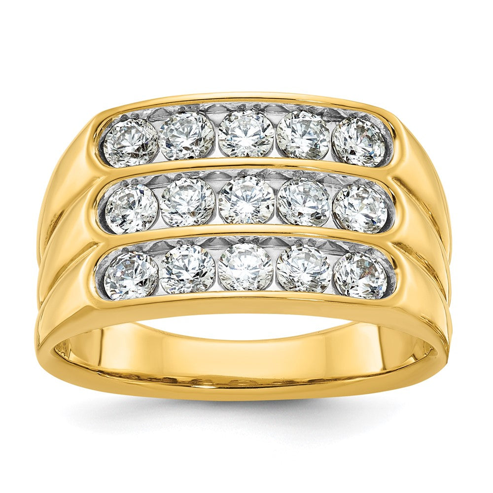 14k Yellow Gold Men's Three-row Diamond 1.5 carat Complete Ring