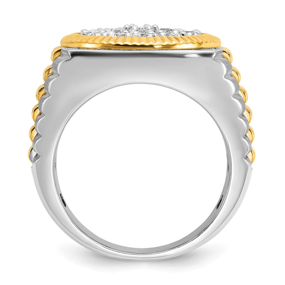 14k Two-tone Gold Men's Polished and Satin 2.1 carat Diamond Complete Ring