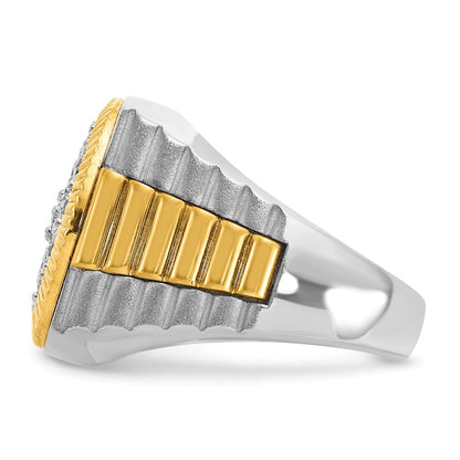14k Two-tone Gold Men's Polished and Satin 2.1 carat Diamond Complete Ring