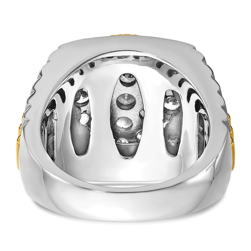 14k Two-tone Gold Men's Polished and Satin 2.1 carat Diamond Complete Ring