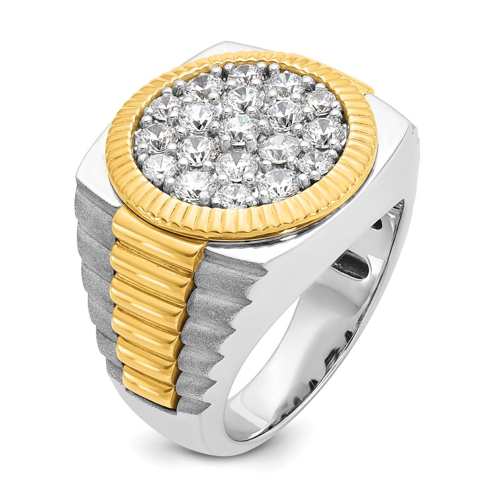 14k Two-tone Gold Men's Polished and Satin 2.1 carat Diamond Complete Ring