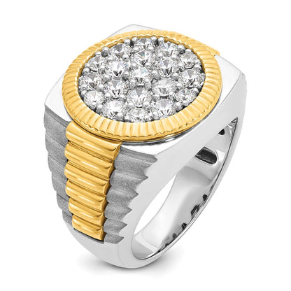 14k Two-tone Gold Men's Polished and Satin 2.1 carat Diamond Complete Ring