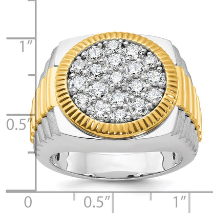 14k Two-tone Gold Men's Polished and Satin 2.1 carat Diamond Complete Ring
