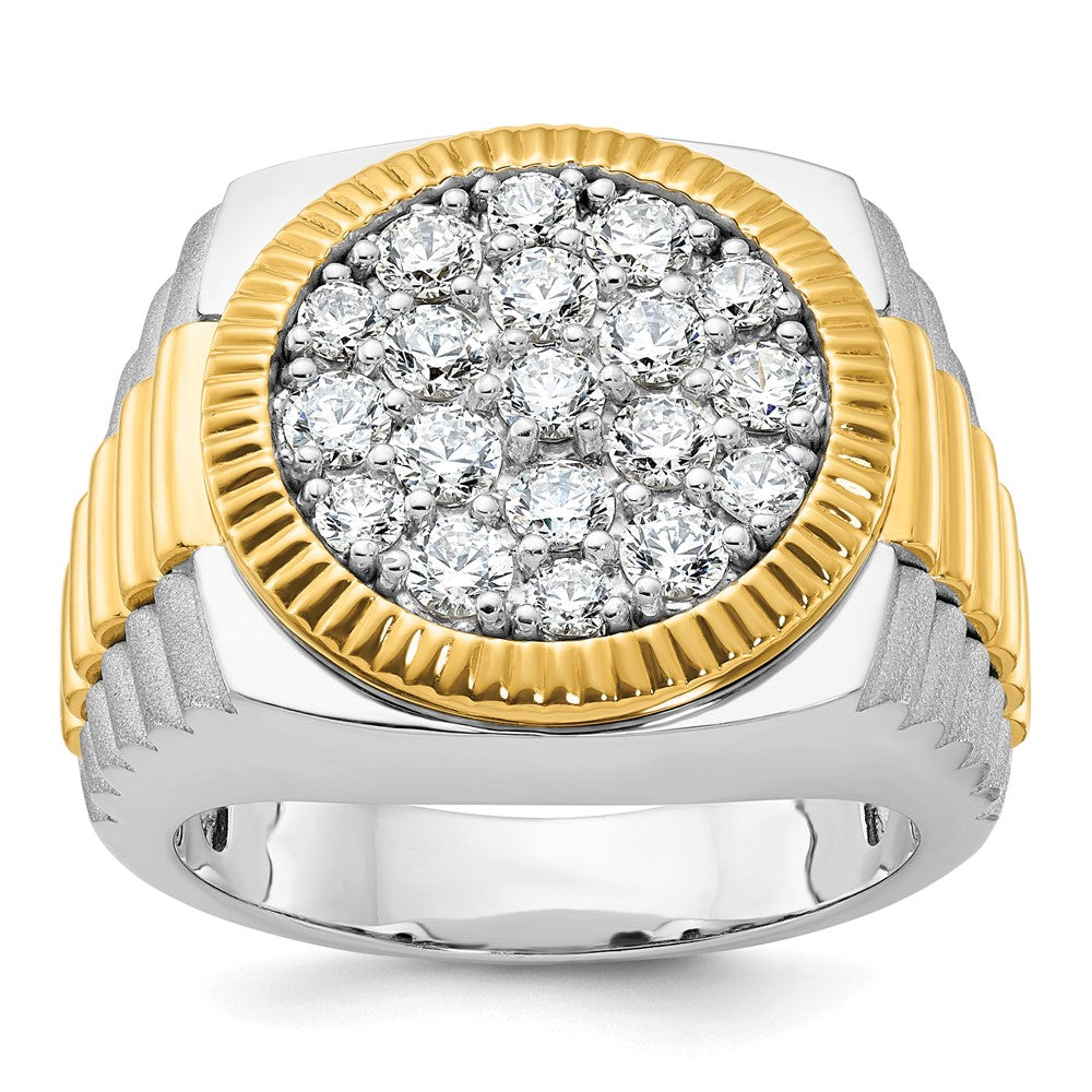14k Two-tone Gold Men's Polished and Satin 2.1 carat Diamond Complete Ring