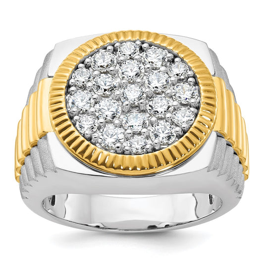 14k Two-tone Gold Men's Polished and Satin 2.1 carat Diamond Complete Ring