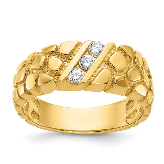 14k Yellow Gold Men's 1/4 carat Diamond Nugget Complete Ring