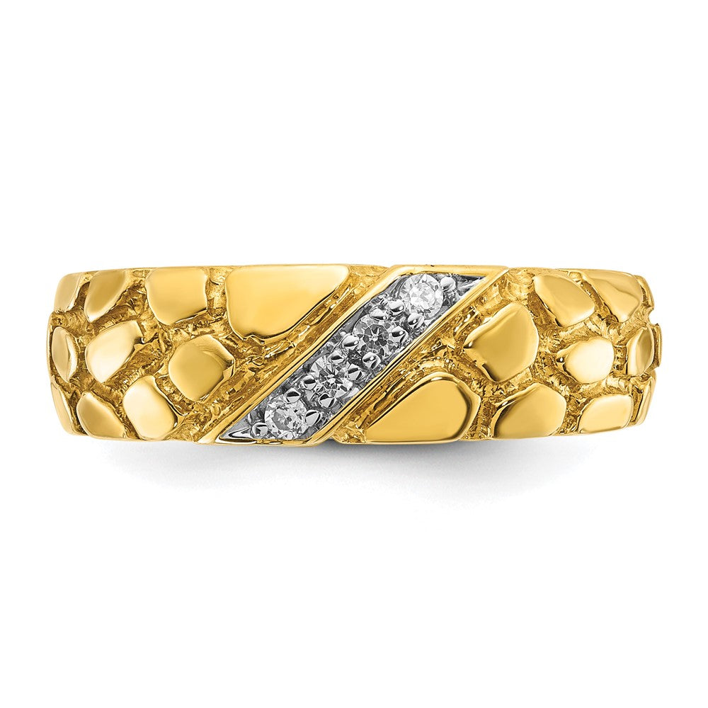 14k Yellow Gold Men's 1/15 carat Diamond Nugget Complete Ring