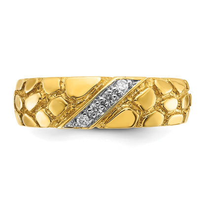 14k Yellow Gold Men's 1/15 carat Diamond Nugget Complete Ring