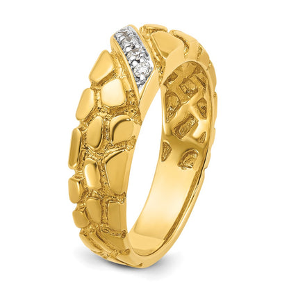 14k Yellow Gold Men's 1/15 carat Diamond Nugget Complete Ring