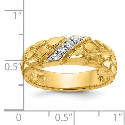 14k Yellow Gold Men's 1/15 carat Diamond Nugget Complete Ring