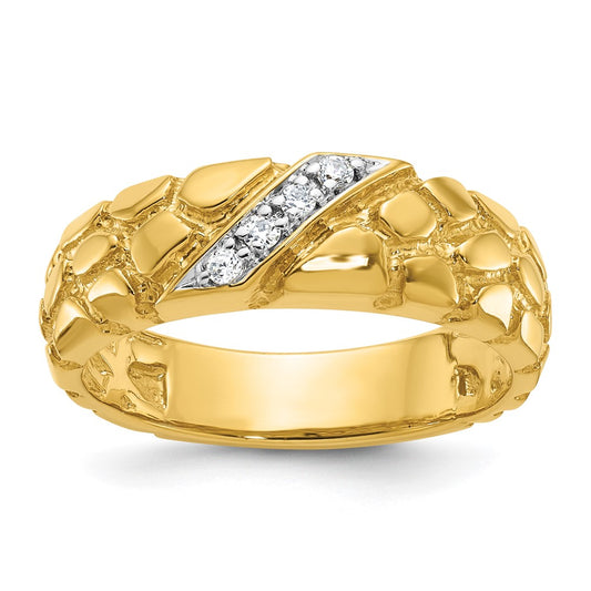 14k Yellow Gold Men's 1/15 carat Diamond Nugget Complete Ring
