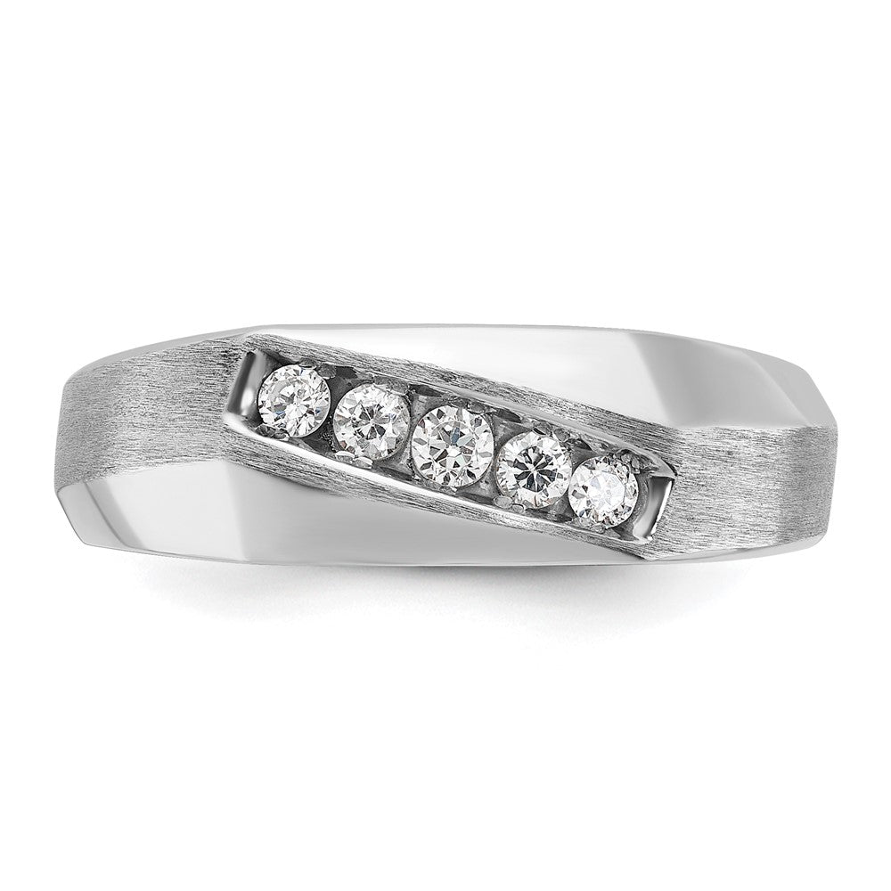 14k White Gold Men's Polished and Satin 1/4 carat Diamond Complete Ring