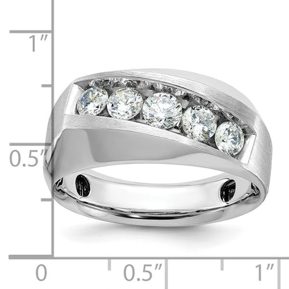 14k White Gold Men's Polished and Satin 1 carat Diamond Complete Ring
