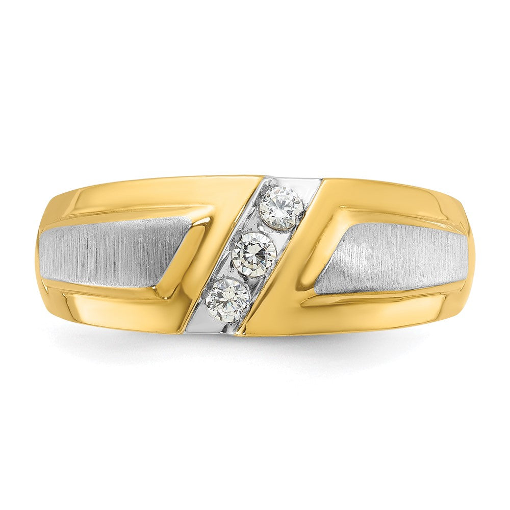 14k Two-tone Gold Men's Polished and Satin 1/5 carat Diamond Complete Ring