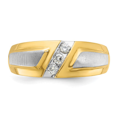 14k Two-tone Gold Men's Polished and Satin 1/5 carat Diamond Complete Ring