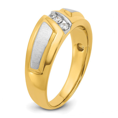 14k Two-tone Gold Men's Polished and Satin 1/5 carat Diamond Complete Ring