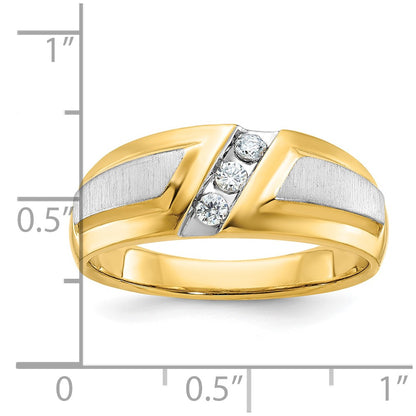 14k Two-tone Gold Men's Polished and Satin 1/5 carat Diamond Complete Ring