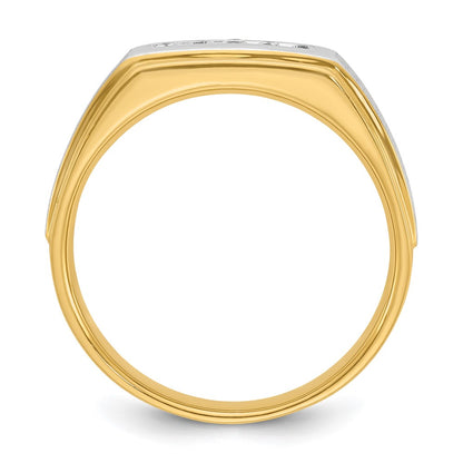 14k Yellow & Rhodium Gold YG w/Rhodium Men's Polished and Satin Diamond Complete Ring