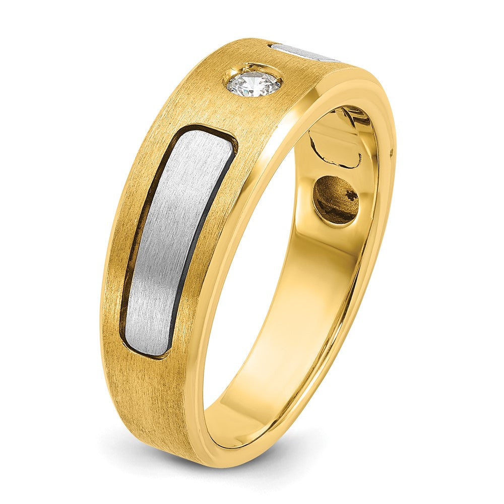14k Two-tone Gold Men's Polished and Satin 1/10 carat Diamond Complete Ring
