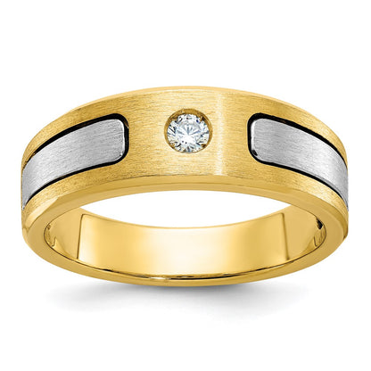14k Two-tone Gold Men's Polished and Satin 1/10 carat Diamond Complete Ring