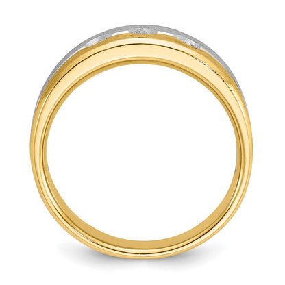 14k Two-tone Gold Men's Polished and Satin 1/4 carat Diamond Complete Ring