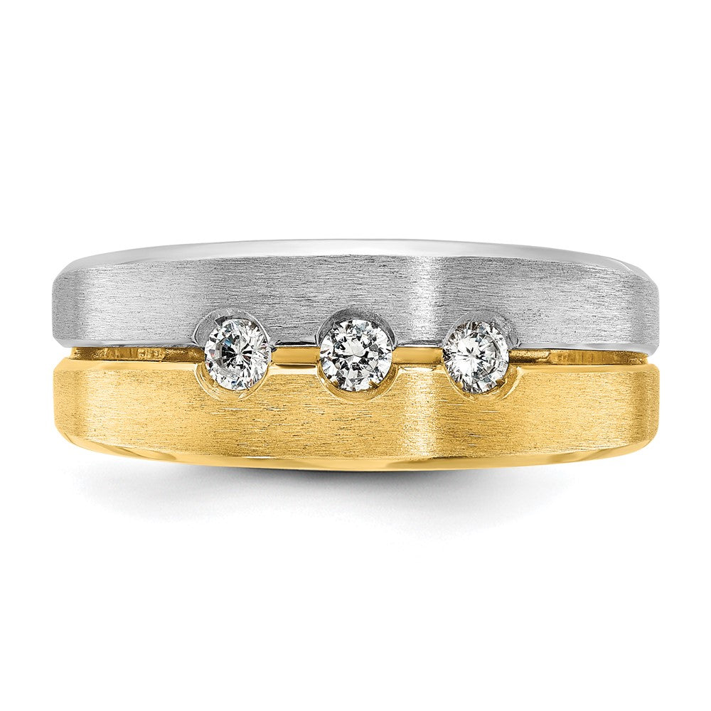 14k Two-tone Gold Men's Polished and Satin 1/4 carat Diamond Complete Ring