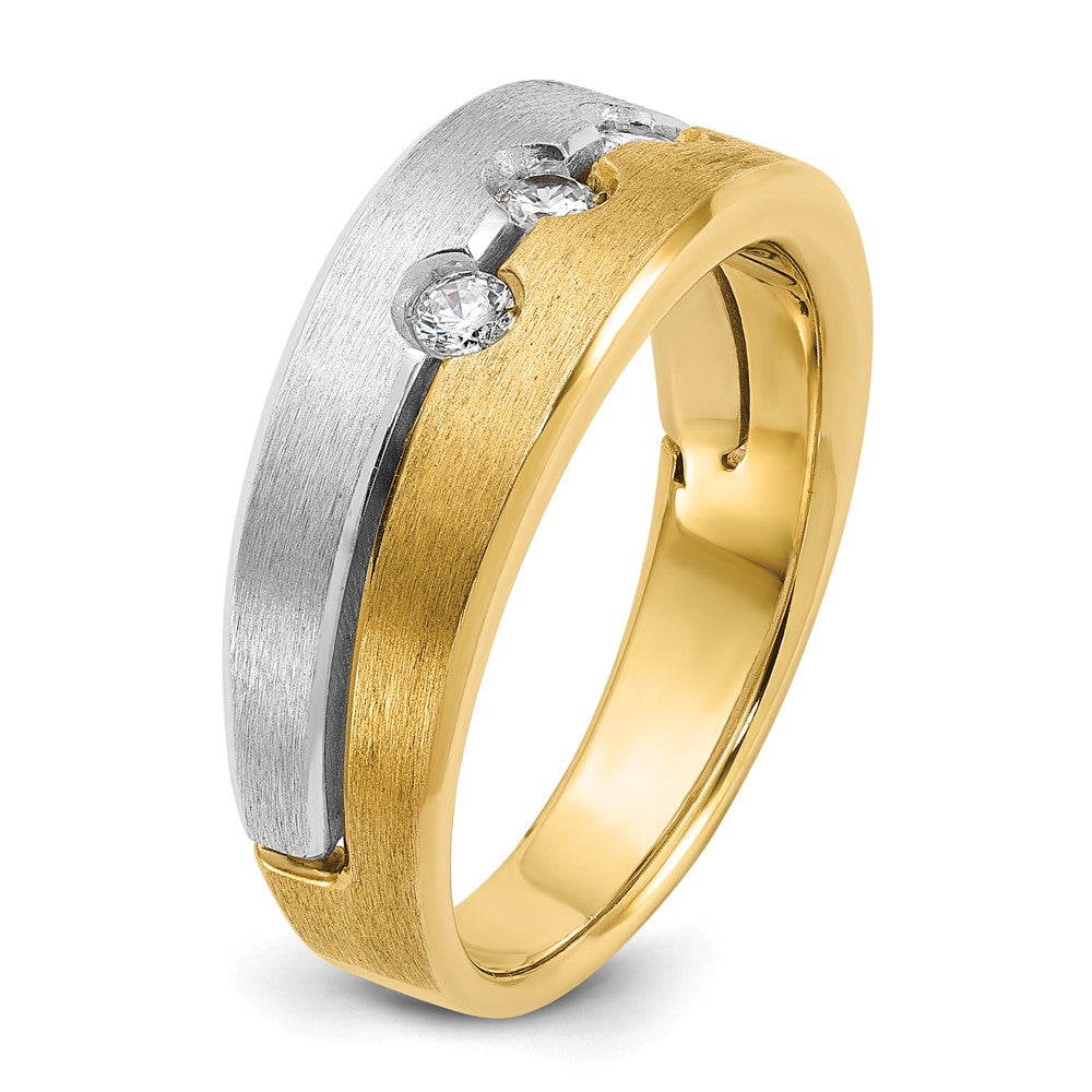 14k Two-tone Gold Men's Polished and Satin 1/4 carat Diamond Complete Ring