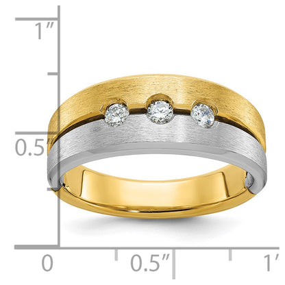 14k Two-tone Gold Men's Polished and Satin 1/4 carat Diamond Complete Ring