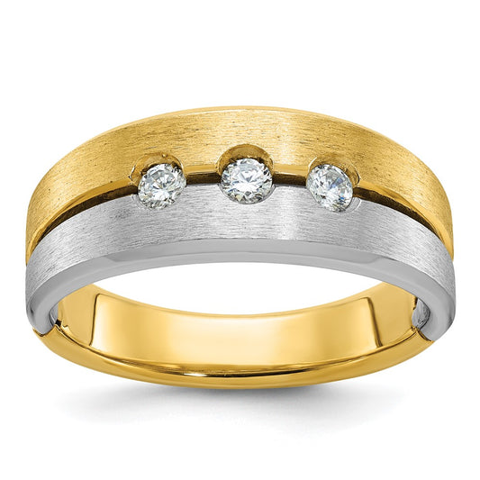14k Two-tone Gold Men's Polished and Satin 1/4 carat Diamond Complete Ring