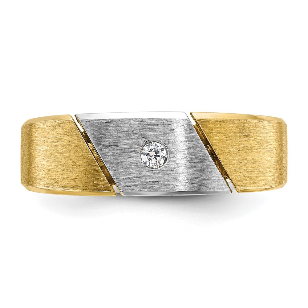 14k Two-tone Gold Men's Polished and Satin 1/20 carat Diamond Complete Ring