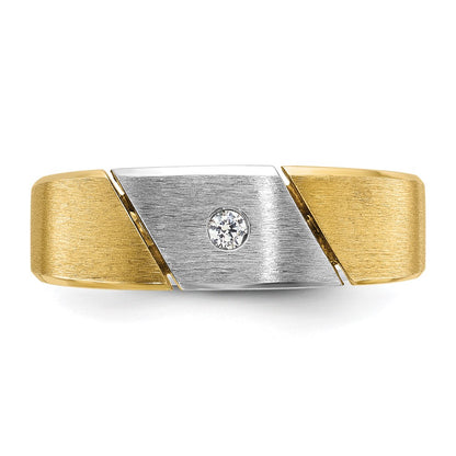 14k Two-tone Gold Men's Polished and Satin 1/20 carat Diamond Complete Ring