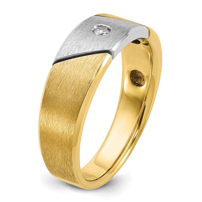 14k Two-tone Gold Men's Polished and Satin 1/20 carat Diamond Complete Ring