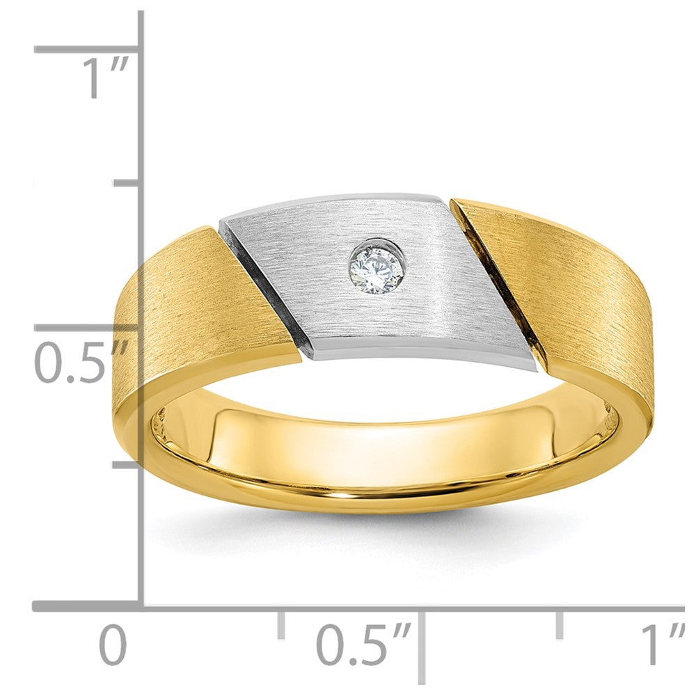 14k Two-tone Gold Men's Polished and Satin 1/20 carat Diamond Complete Ring