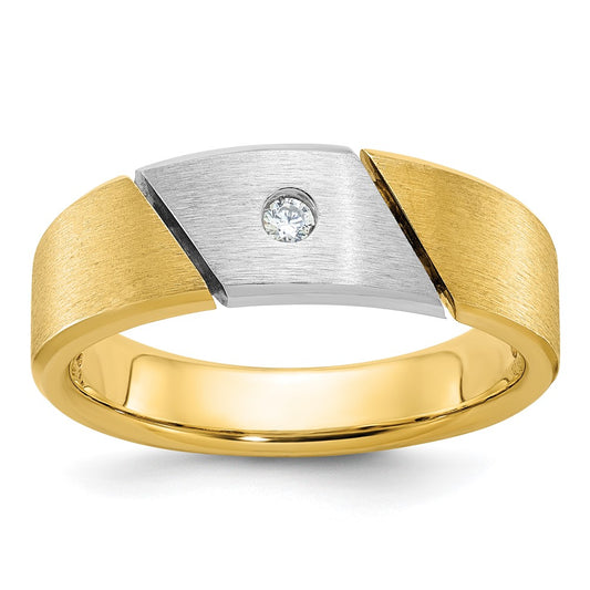 14k Two-tone Gold Men's Polished and Satin 1/20 carat Diamond Complete Ring