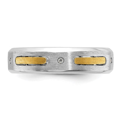 14k Two-tone Gold Men's Polished and Satin Diamond Complete Ring
