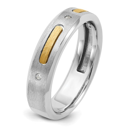 14k Two-tone Gold Men's Polished and Satin Diamond Complete Ring