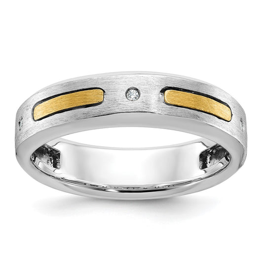 14k Two-tone Gold Men's Polished and Satin Diamond Complete Ring