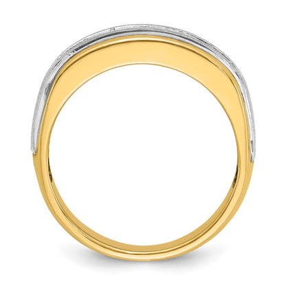 14k Two-tone Gold Men's Polished and Satin 3/4 carat Diamond Complete Ring