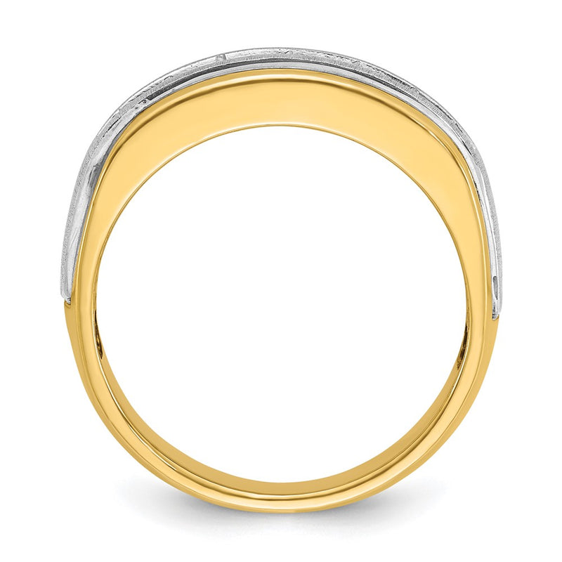 14k Two-tone Gold Men's Polished and Satin 3/4 carat Diamond Complete Ring