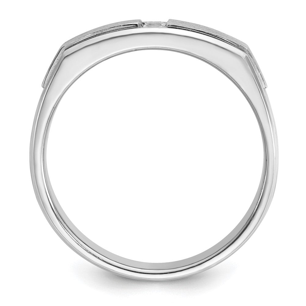14k White Gold Men's Polished Antiqued and Satin 1/10 carat Diamond Complete Ring