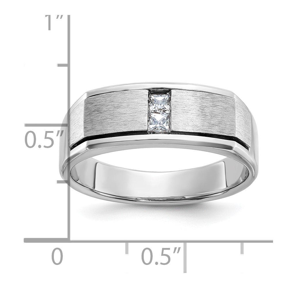 14k White Gold Men's Polished Antiqued and Satin 1/10 carat Diamond Complete Ring