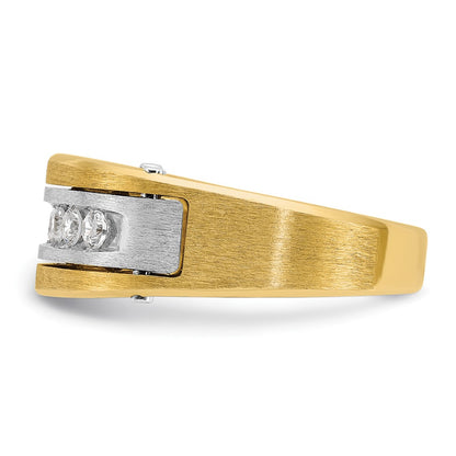 14k Two-tone Gold Men's Polished and Satin 1/2 carat Diamond Complete Ring