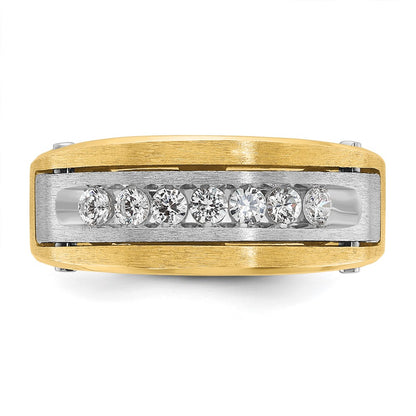 14k Two-tone Gold Men's Polished and Satin 1/2 carat Diamond Complete Ring