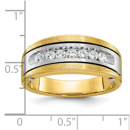 14k Two-tone Gold Men's Polished and Satin 1/2 carat Diamond Complete Ring