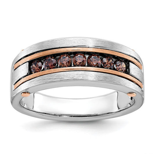 14K White/Rose Gold Men's 1/2 carat Brown Diamond Satin Complete Ring