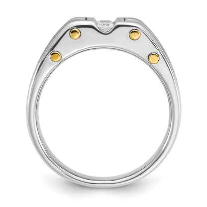 14k Two-tone Gold Men's Polished and Satin 1/4 carat Diamond Complete Ring