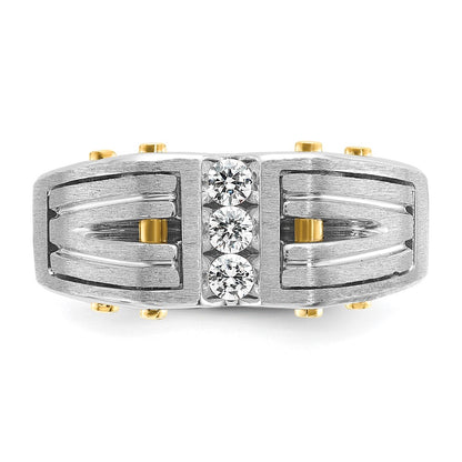 14k Two-tone Gold Men's Polished and Satin 1/4 carat Diamond Complete Ring