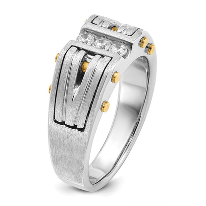 14k Two-tone Gold Men's Polished and Satin 1/4 carat Diamond Complete Ring